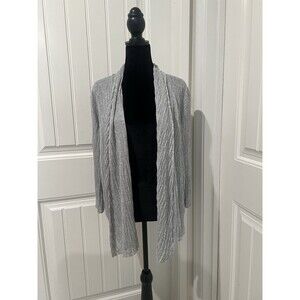 Eileen Fisher Open Front Crinkle Pleated Gray Lightweight Cardigan Sz M NWOT